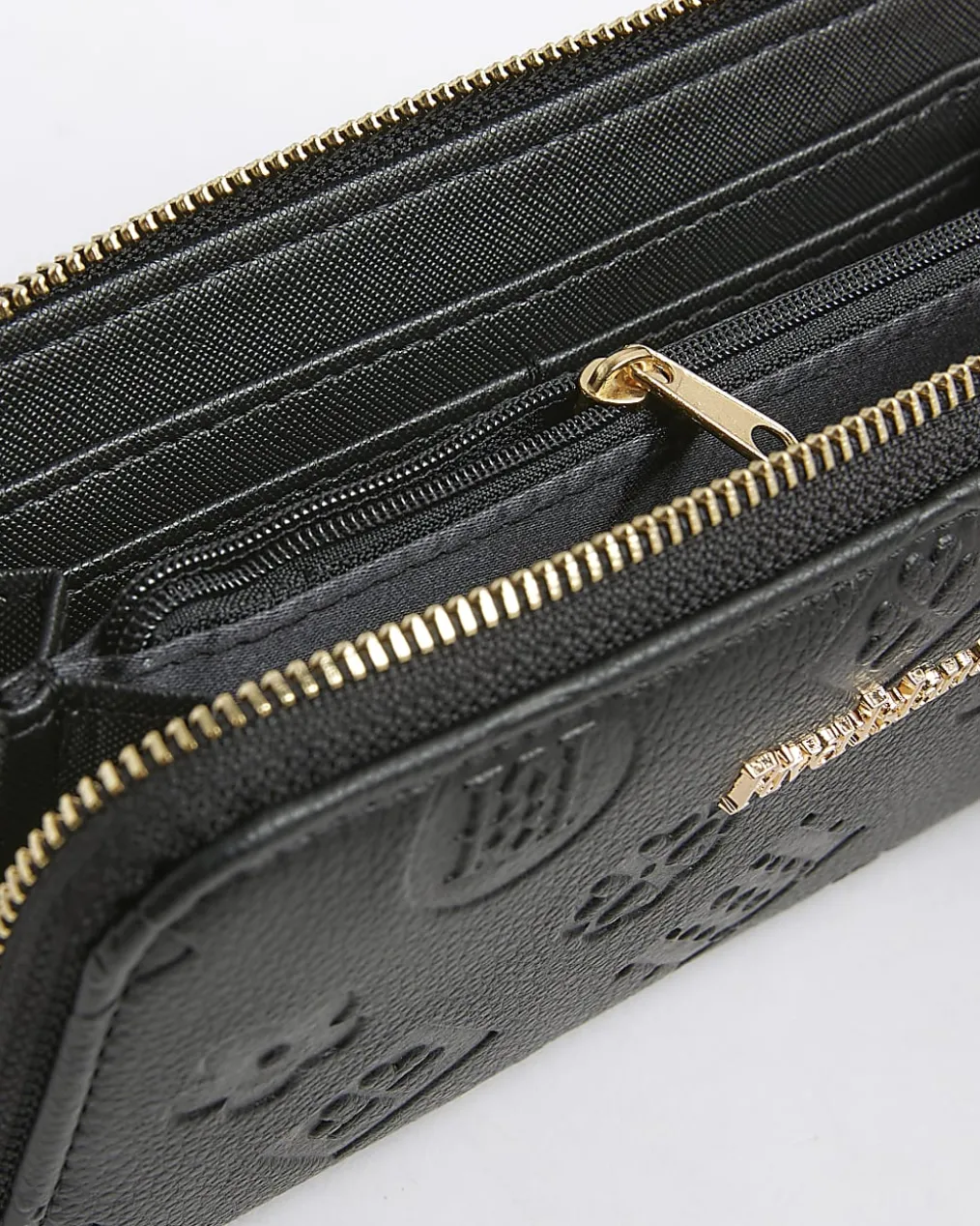 Black Embossed Monogram Zip Around Purse