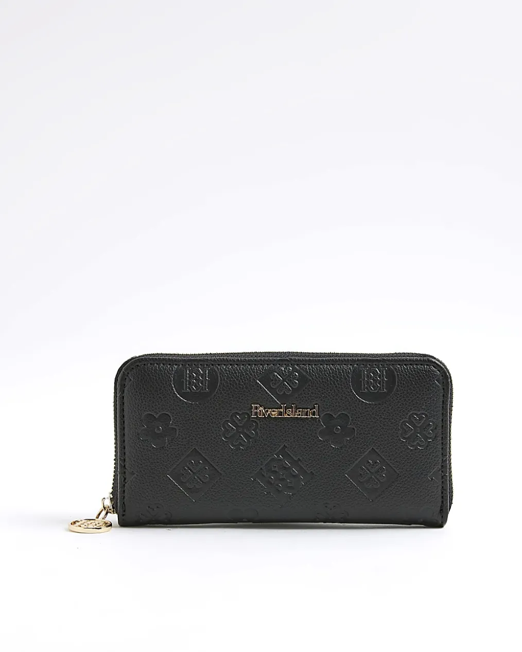 Black Embossed Monogram Zip Around Purse