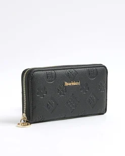 Black Embossed Monogram Zip Around Purse