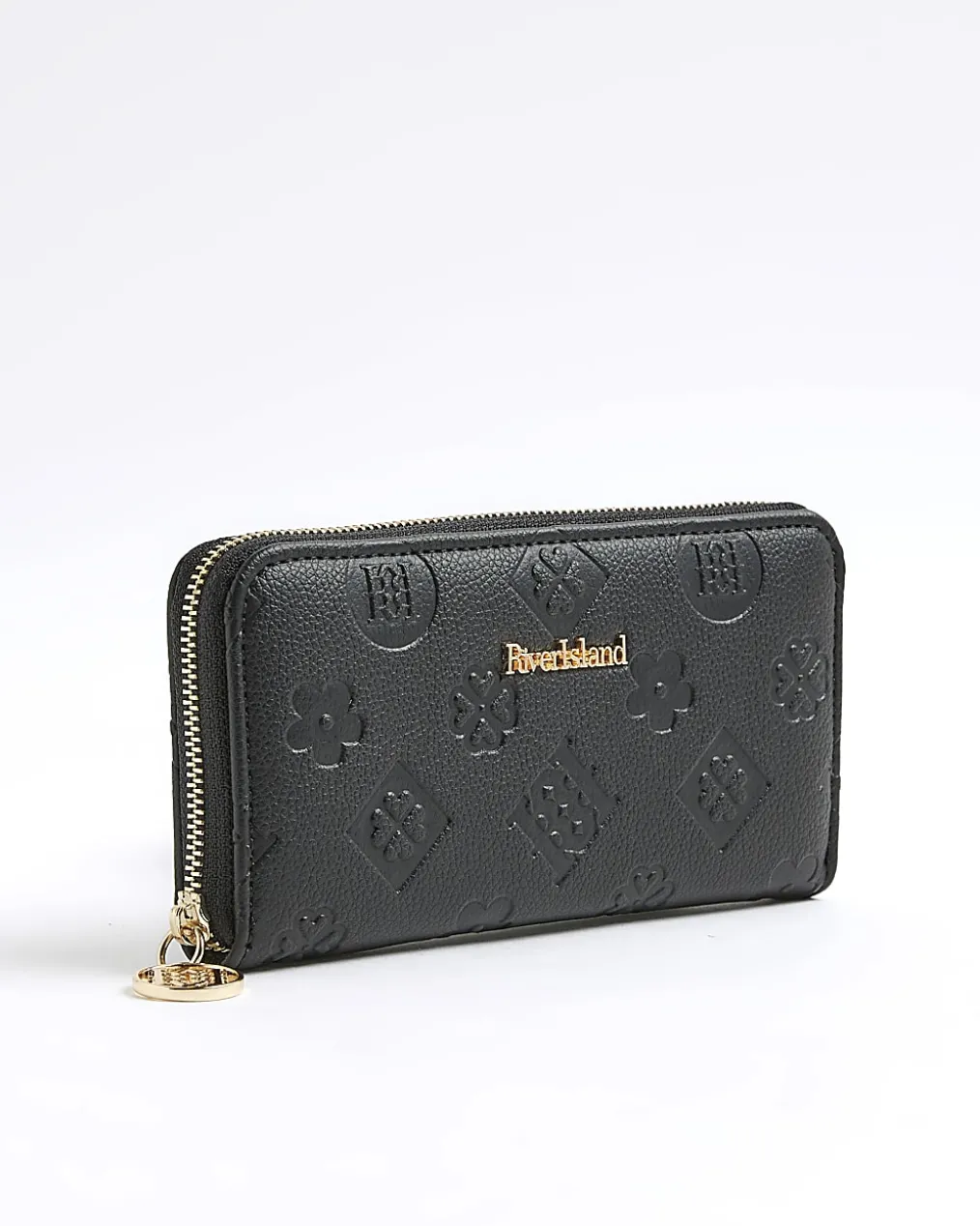 Black Embossed Monogram Zip Around Purse