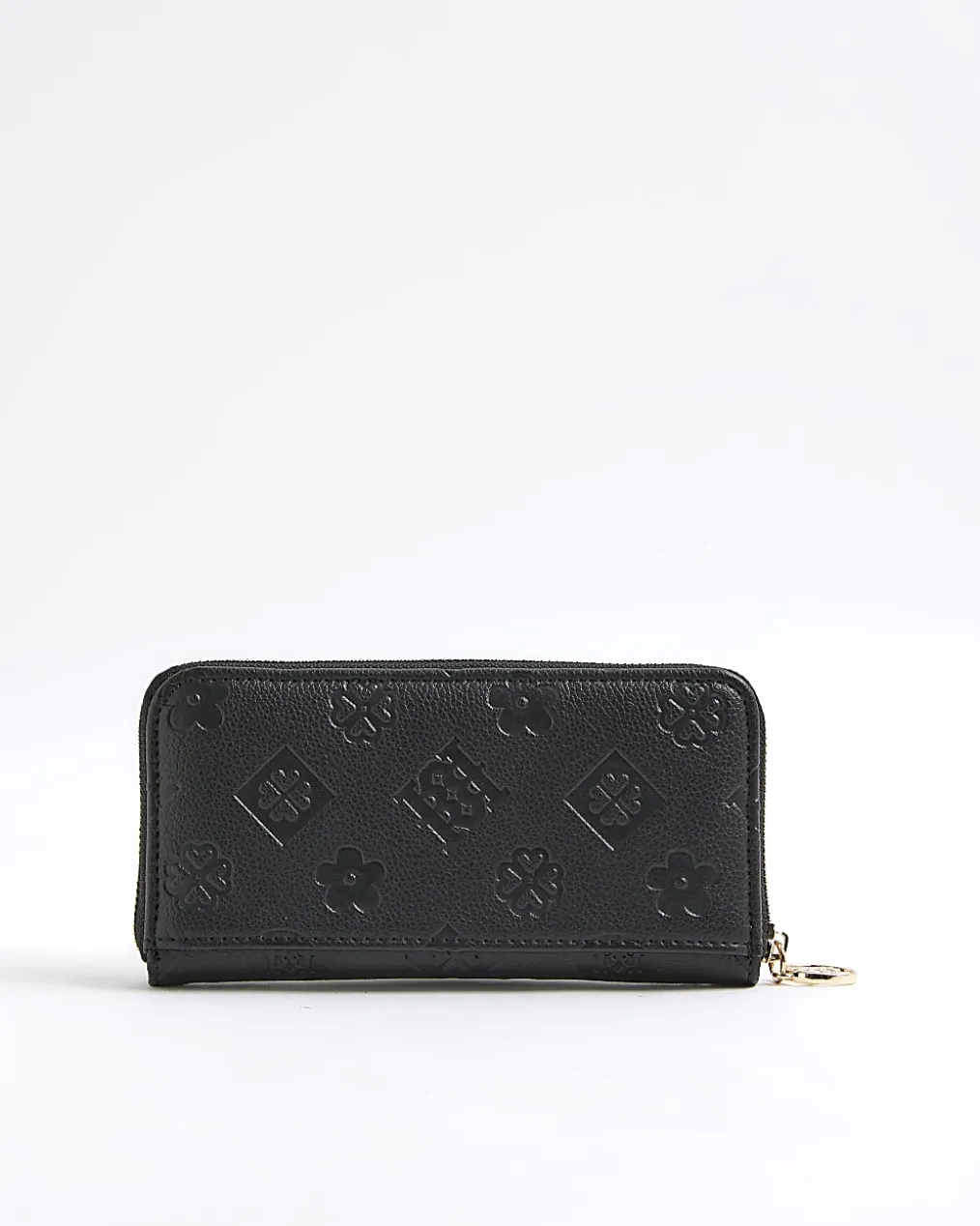Black Embossed Monogram Zip Around Purse