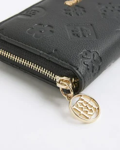 Black Embossed Monogram Zip Around Purse