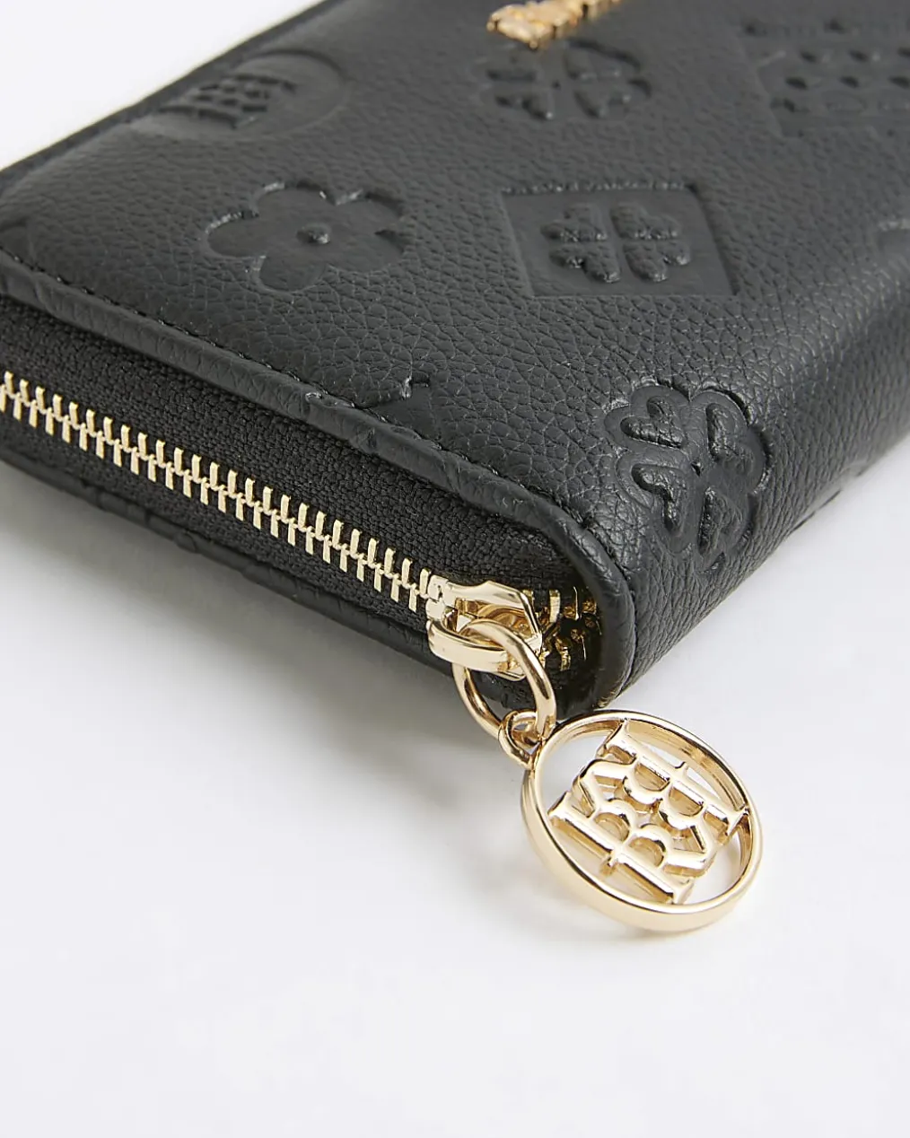 Black Embossed Monogram Zip Around Purse