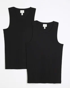Black Essential Muscle Fit Vests 2 Pack