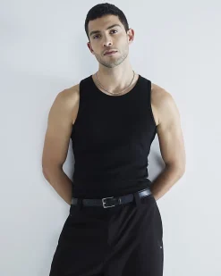 Black Essential Muscle Fit Vests 2 Pack