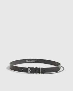 Black Faux Leather Belt With Chain