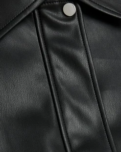 Black Faux Leather Bubble Hem Bomber Jacket