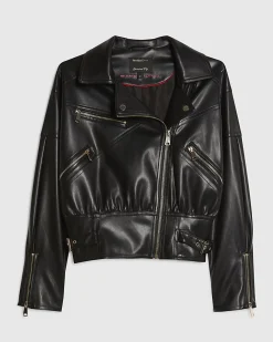Black Faux Leather Corset Detail Biker Jacket
