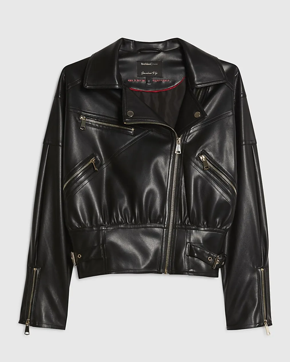 Black Faux Leather Corset Detail Biker Jacket