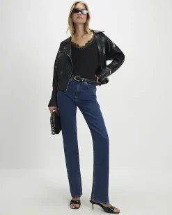 Black Faux Leather Corset Detail Biker Jacket