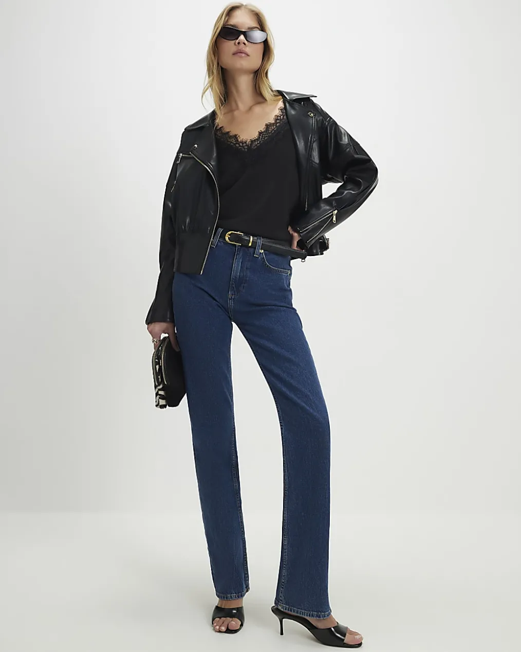 Black Faux Leather Corset Detail Biker Jacket