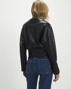 Black Faux Leather Corset Detail Biker Jacket