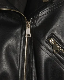Black Faux Leather Corset Detail Biker Jacket