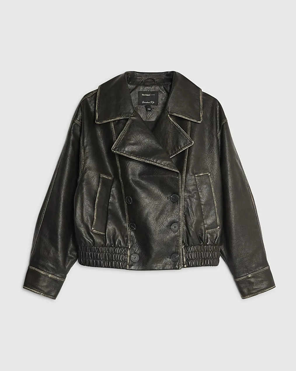 Black Faux Leather Double Breasted Jacket