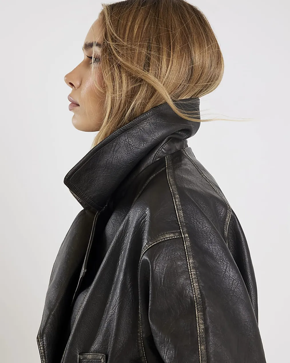 Black Faux Leather Double Breasted Jacket
