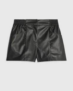 Black Faux Leather Elasticated Shorts