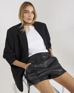 Black Faux Leather Elasticated Shorts