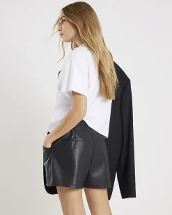 Black Faux Leather Elasticated Shorts