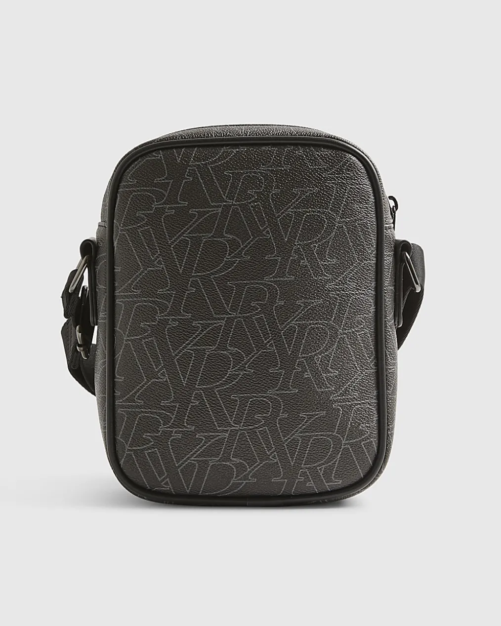Black Faux Leather Monogram Cross Body Bag