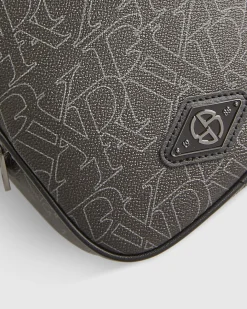Black Faux Leather Monogram Cross Body Bag