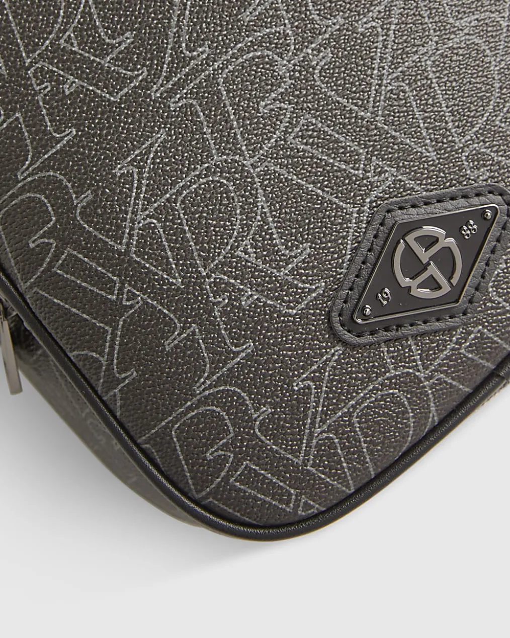 Black Faux Leather Monogram Cross Body Bag