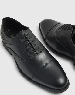 Black Faux Leather Textured Lace Up Shoes