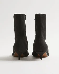 Black Faux Suede Pointed Toe Sock Boots