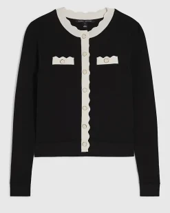 Black Fitted Tipped Neat Cardigan