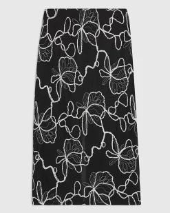 Black Floral Embroidered Midi Skirt