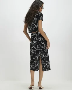 Black Floral Embroidered Midi Skirt