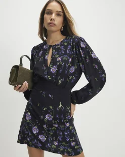 Black Floral Shaped Waist Mini Dress