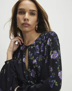 Black Floral Shaped Waist Mini Dress