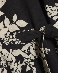 Black Floral Short Sleeve Belted Mini Dress