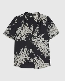 Black Floral Short Sleeve Top