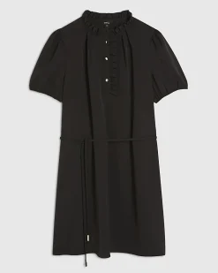Black Frill Trim Short Sleeve Mini Dress