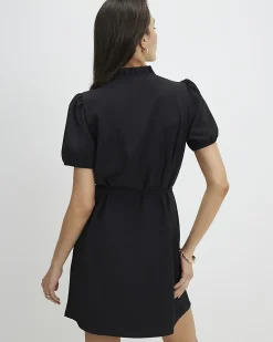 Black Frill Trim Short Sleeve Mini Dress
