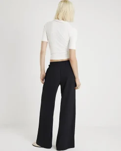 Black Frilled Trim Wide Leg Joggers