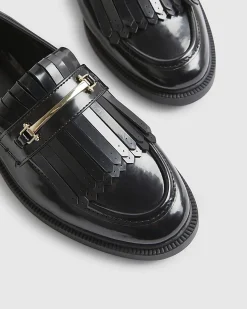 Black Fringe Patent Loafers
