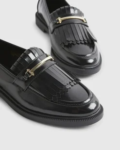 Black Fringe Patent Loafers