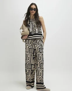 Black Geometric Print Linen Tank Top