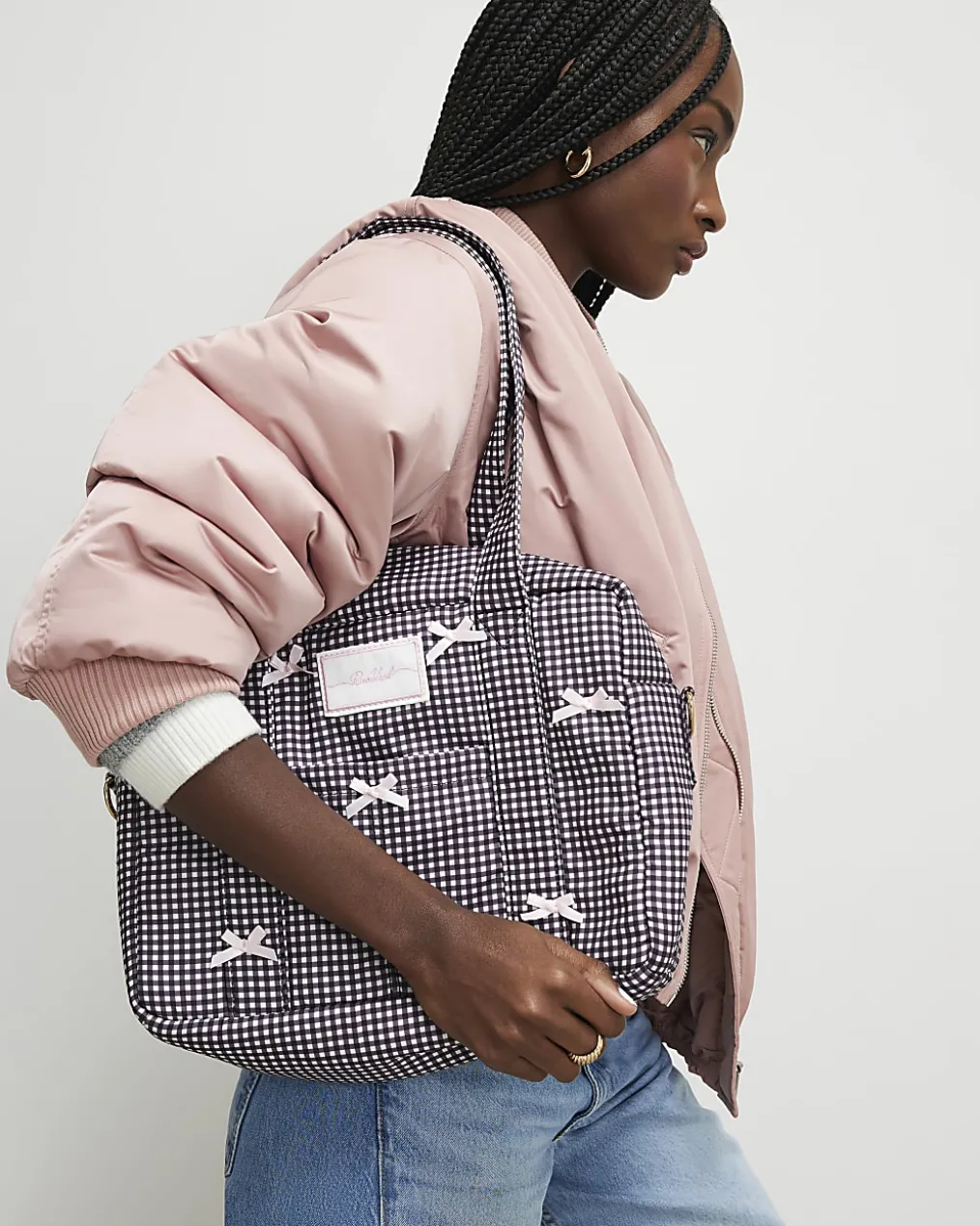 Black Gingham Bow Holdall Bag