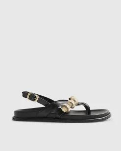Black Gold Ball Strap Footbed Sandals