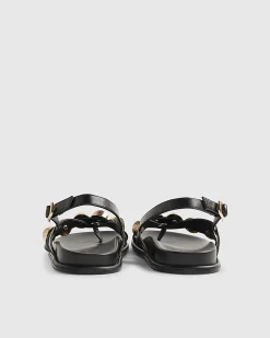 Black Gold Ball Strap Footbed Sandals