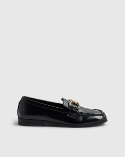 Black Gold Buckle Loafers