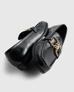 Black Gold Buckle Loafers