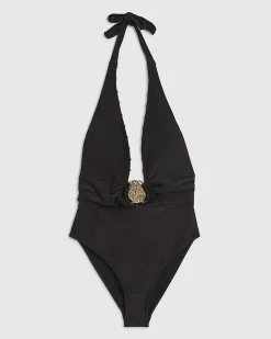 Black Gold Hardware Plunge Swimsuit