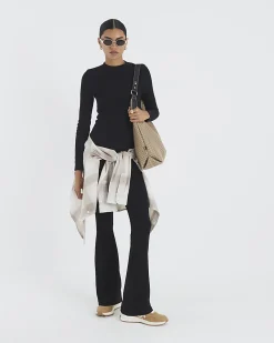 Black High Waisted Ribbed Flare Leggings