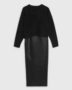 Black Hybrid Satin Jumper Maxi Dress