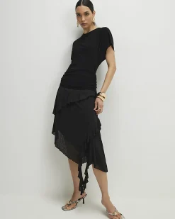 Black Hybrid T-Shirt Ruffle Midi Dress