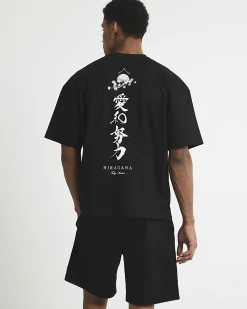 Black Japanese graphic T-Shirt and Shorts Set